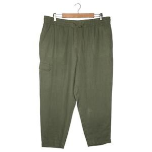 New Talbots Pants Womens XL Linen Pull On Cargo Slash Pockets Drawstring Green
